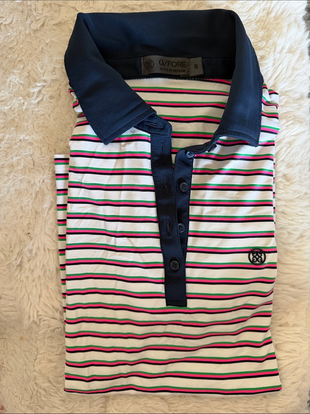 G/FORE Womens Perforated Jersey Stripe Golf Polo SIZE SM - Picture 2 of 4